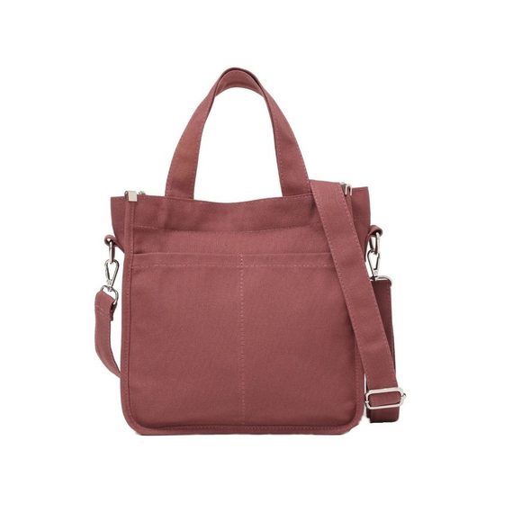Small Canvas Tote Handbag Shoulder Crossbody Bag Purse With Zier & Pockets :) - Picture 1 of 8